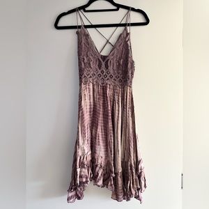 Free People Adella Slip Dusty Purple Tie-Dye Lace Dress sz small